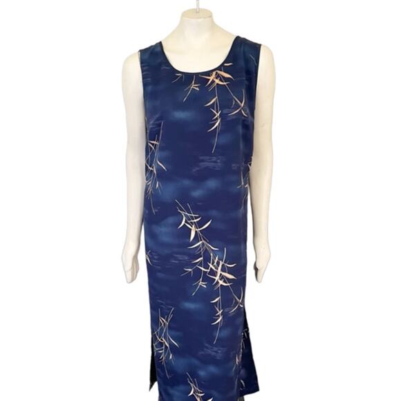 Vintage Dresses & Skirts - VTG 90s MAGGIE MCNAUGHTON Lightweight Tie Back Summer Maxi Dress in Blue SZ 2X